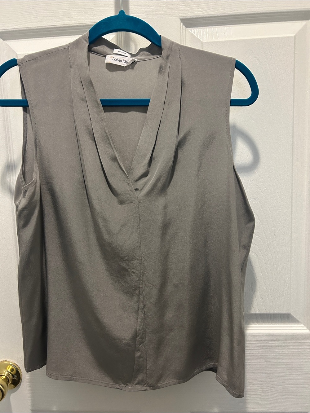 Silk Calvin Klein Sleeveless V-Neck Camisole in Light Gray